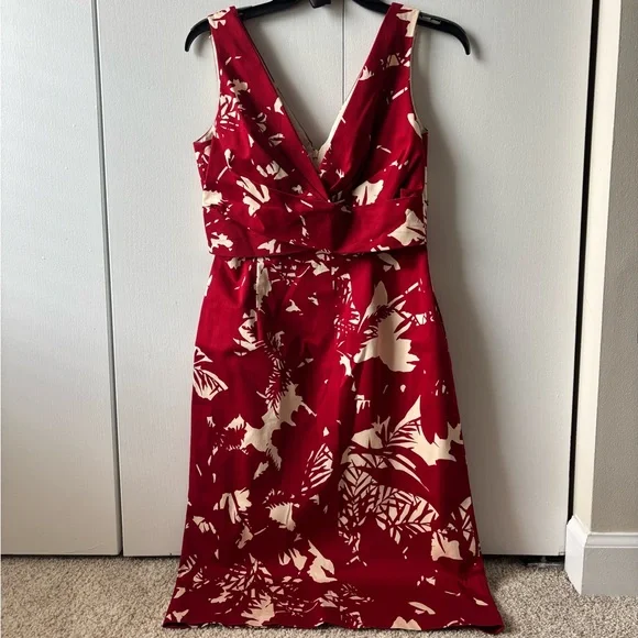 white christmas dresses Women Red & Cream Floral Printed Tie-Up Neck Flounce Hem Pleated A-Line  Mini Dress main image 0